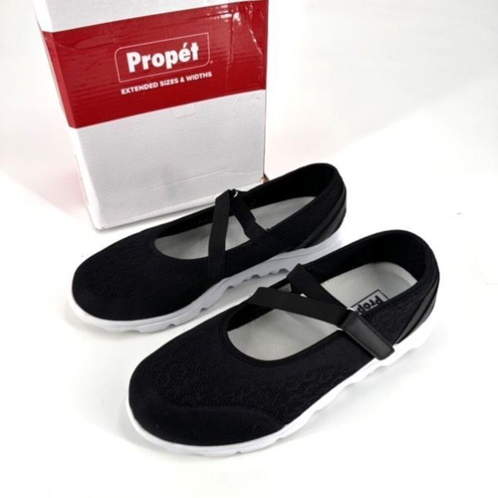 Propet TravelActiv Womens Lightweight Mesh Walking Flat Mary Jane Black Size 9.5